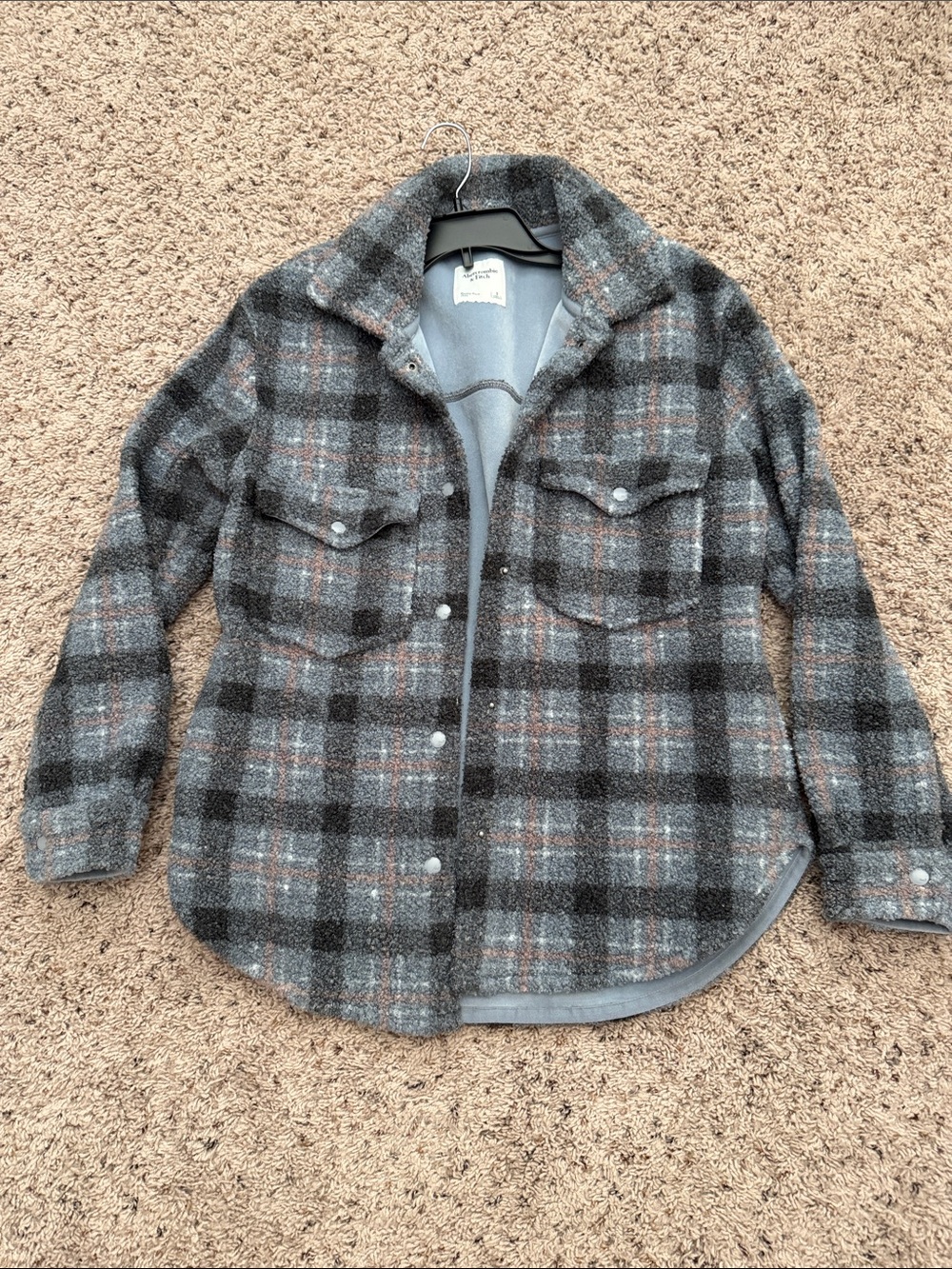 Abercrombie & Fitch Gray Plaid Jacket with Subtle Brown Stripes